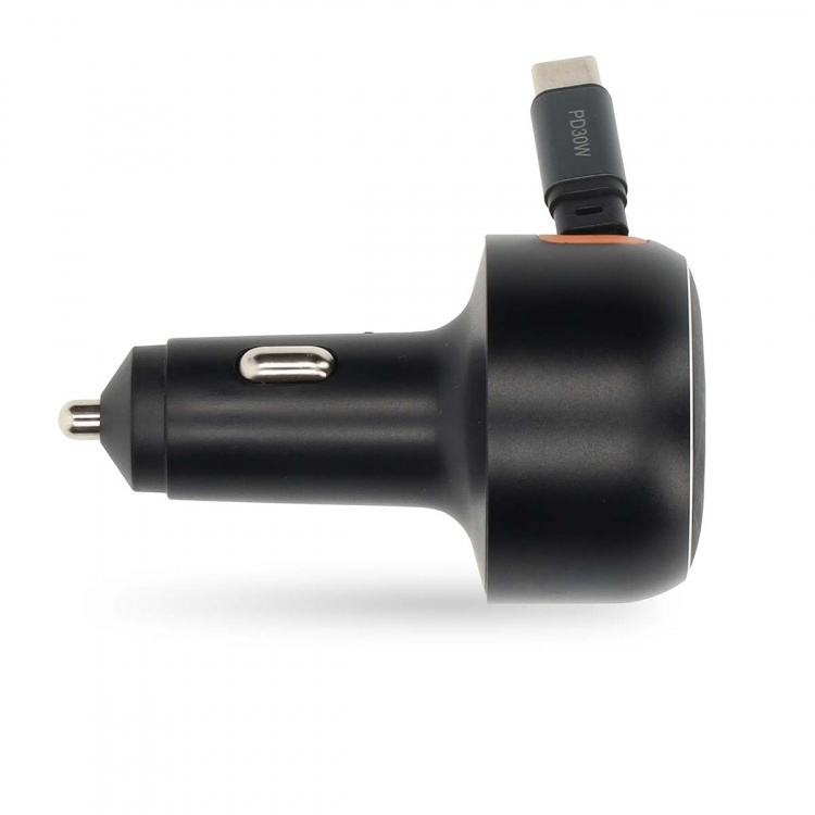 Nedis Biloplader | 30 W | 2.4 / 3.0 A | Antal output: 1 | USB-C™ udtrækkeligt kabel | 0.70 m | Automatisk Valgt Spænding