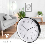 Nedis Vægur | Diameter: 300 mm | Plastik | Stille bevægelse | Termometer | Hygrometer | Hvid / Sort