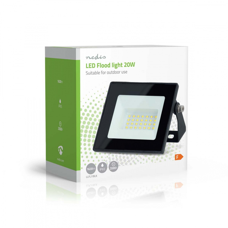 Nedis LED Projektører | 4000 K | Nominel lysstrøm: 1620 lm | IP44 | Energiklasse: F | 220 - 240 V AC 50/60 Hz | 20 W