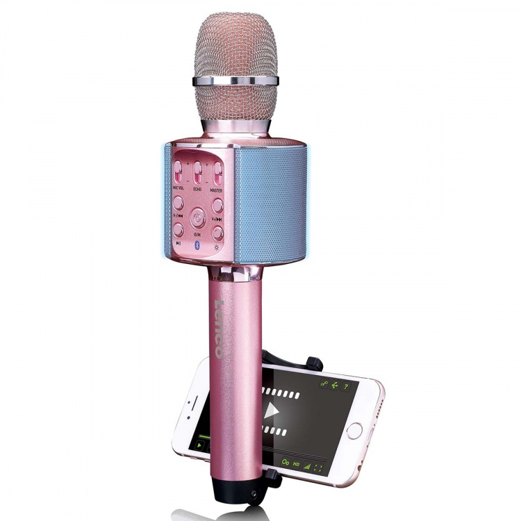 Lenco Bluetooth®-karaokemikrofon med højttaler og belysning Pink Lenco Bluetooth®-karaokemikrofon med højttaler og belysning Pink