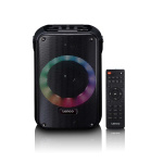 Lenco Karaokeanlæg med Bluetooth®, genopladeligt batteri, trådløs karaokemikrofon og disco-LED-belysning Sort