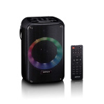 Lenco Karaokeanlæg med Bluetooth®, genopladeligt batteri, trådløs karaokemikrofon og disco-LED-belysning Sort