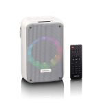 Lenco Karaokeanlæg med Bluetooth®, genopladeligt batteri, trådløs karaokemikrofon og disco-LED-belysning Hvid