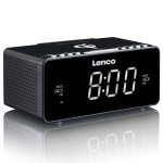 Lenco Stereo FM Clock Radio med USB og trådløs Qi-opladning af smartphone Sort Lenco Stereo FM Clock Radio med USB og trådløs Qi-opladning af smartphone Sort