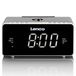 Lenco Stereo FM Clock Radio med USB og trådløs Qi-opladning af smartphone Sølv Lenco Stereo FM Clock Radio med USB og trådløs Qi-opladning af smartphone Sølv