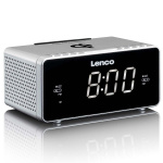 Lenco Stereo FM Clock Radio med USB og trådløs Qi-opladning af smartphone Sølv Lenco Stereo FM Clock Radio med USB og trådløs Qi-opladning af smartphone Sølv