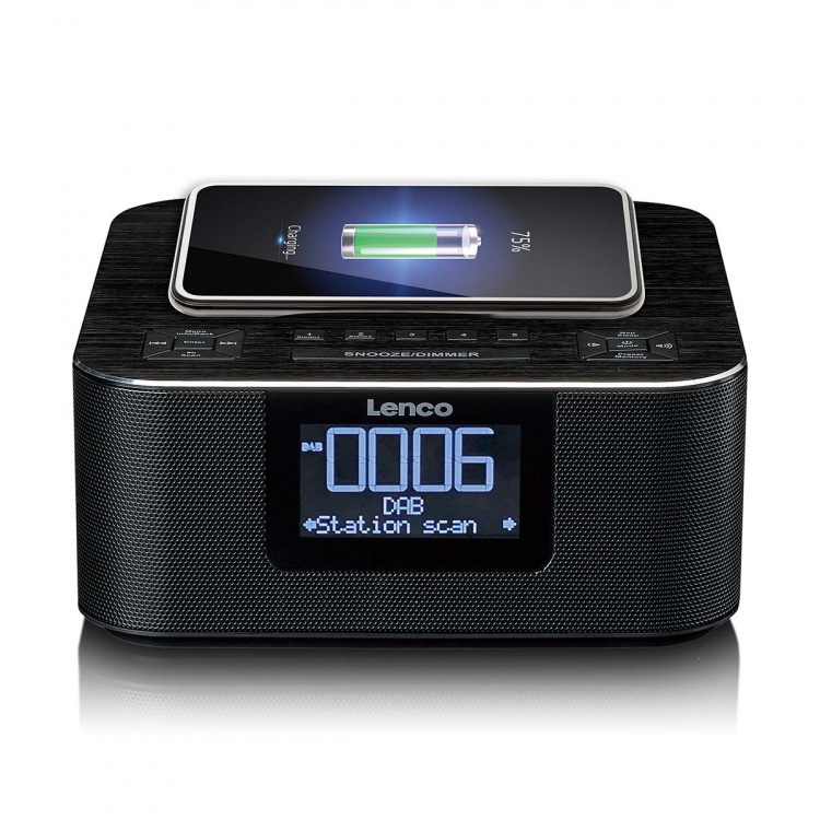 Lenco Stereo-clockradio med DAB+ FM Bluetooth® trådløs opladning Lenco Stereo-clockradio med DAB+ FM Bluetooth® trådløs opladning