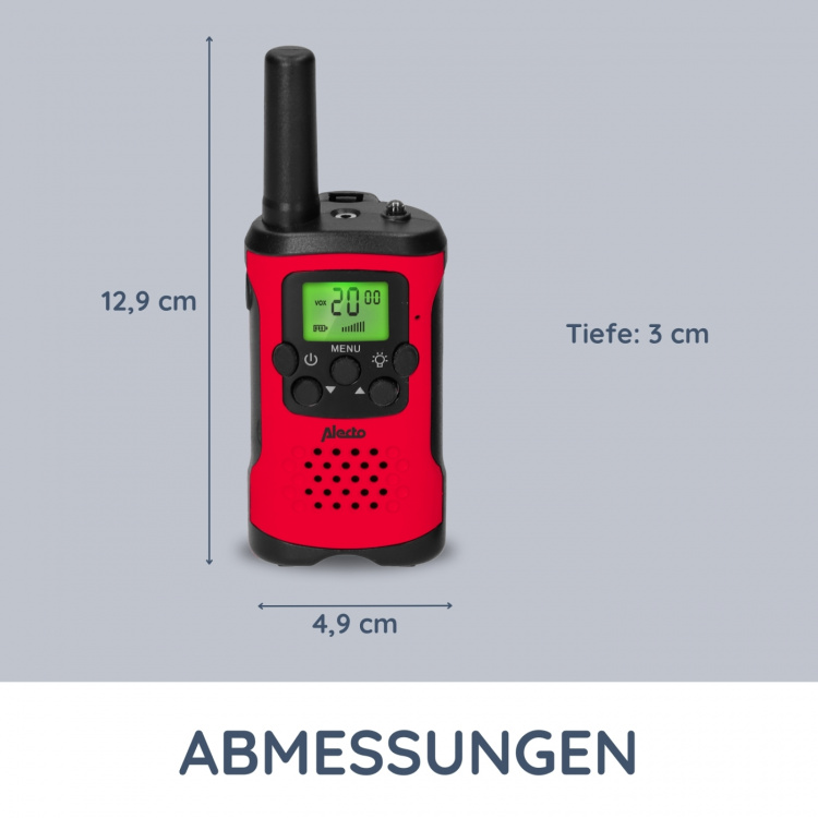 Alecto Sæt med 2 walkie talkies med en rækkevidde på op til 7 kilometer Rød/sort Alecto Sæt med 2 walkie talkies med en rækkevidde på op til 7 kilometer Rød/sort