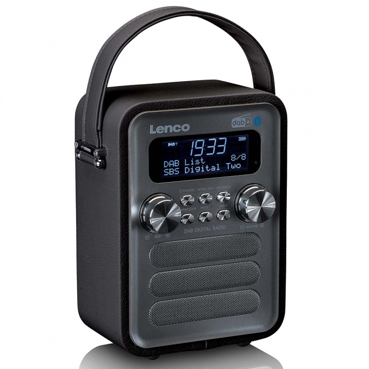 Lenco Bærbar DAB+ FM-radio med Bluetooth® og AUX-indgang, genopladeligt batteri Sort Lenco Bærbar DAB+ FM-radio med Bluetooth® og AUX-indgang, genopladeligt batteri Sort