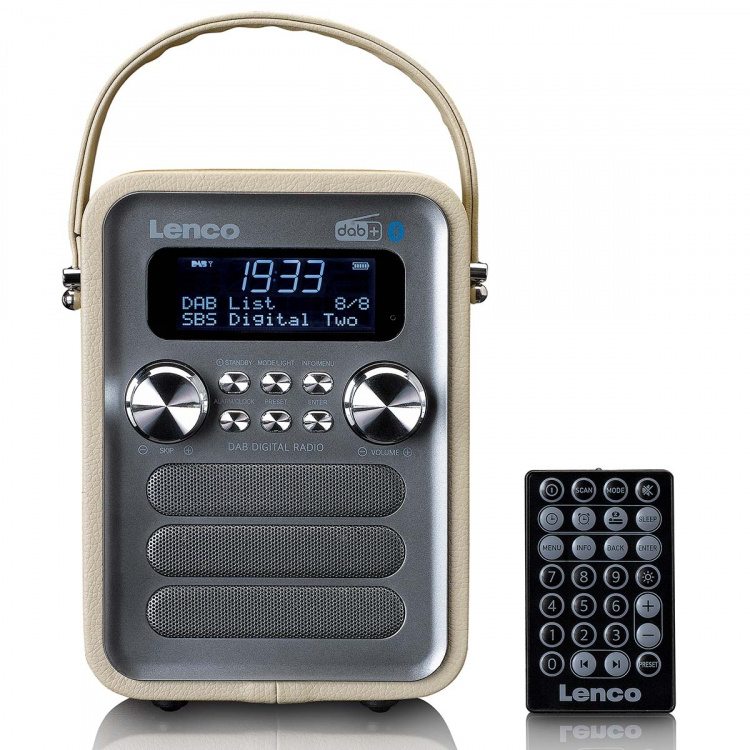 Lenco Bærbar DAB+ FM-radio med Bluetooth® og AUX-indgang, genopladeligt batteri Taupe