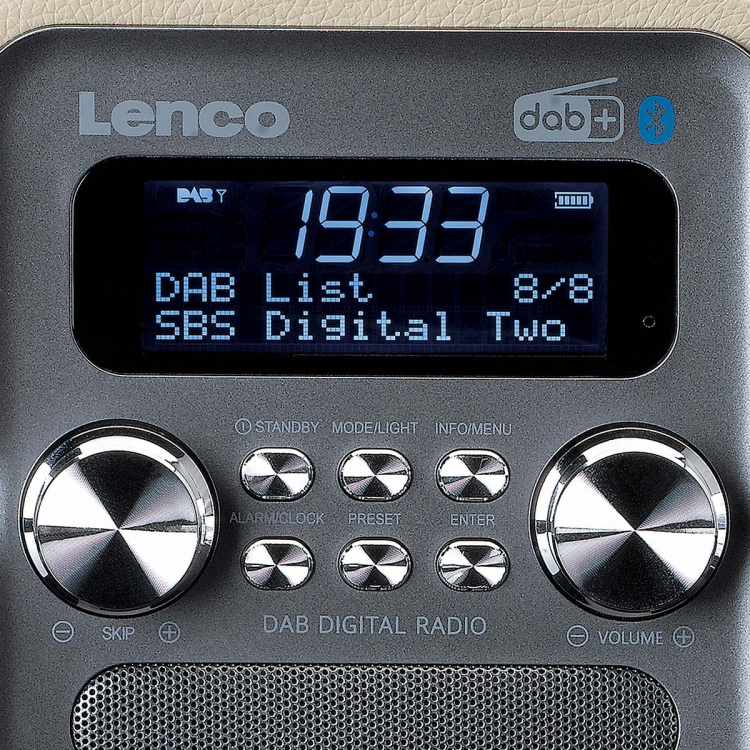 Lenco Bærbar DAB+ FM-radio med Bluetooth® og AUX-indgang, genopladeligt batteri Taupe