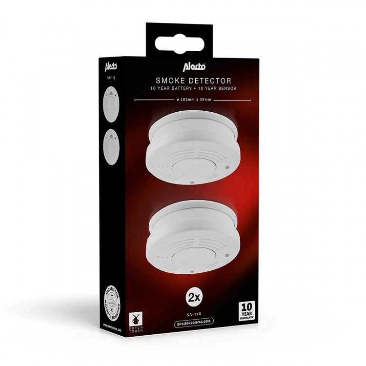 Alecto Røgalarm med 10 års batteri- og sensortid 2-pak Hvid