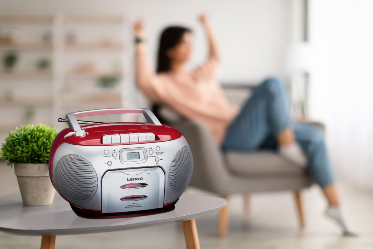 Lenco Bærbar FM-radio CD-kassetteafspiller Rød