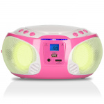 Lenco Bærbar FM-radio CD/MP3/USB-mikrofon og lyseffekter Pink