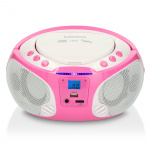 Lenco Bærbar FM-radio CD/MP3/USB-mikrofon og lyseffekter Pink