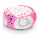 Lenco Bærbar FM-radio CD/MP3/USB-mikrofon og lyseffekter Pink