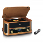 Lenco Retro-pladespiller i træ med Bluetooth®, DAB+/FM-radio, USB-kodning, cd-afspiller, kassetteafspiller og indbyggede højttalere Lenco Retro-pladespiller i træ med Bluetooth®, DAB+/FM-radio, USB-kodning, cd-afspiller, kassetteafspiller og indbyggede højttalere