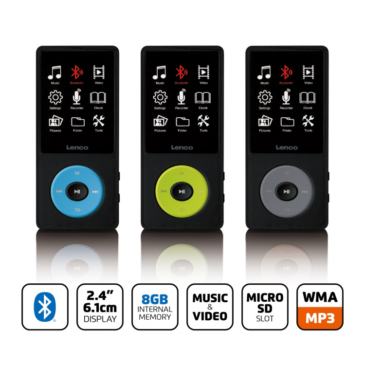 Lenco MP3/MP4-afspiller med Bluetooth® og 8 GB intern hukommelse Sort