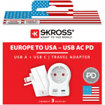 SKROSS Rejseadapter Europa til USA og andre USB-A/USB-C 20W PD med jordforbindelse SKROSS Rejseadapter Europa til USA og andre USB-A/USB-C 20W PD med jordforbindelse