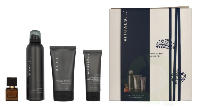 Rituals Homme Medium Giftset 2025 410 ml Charcoal Face Scrub 125ml/Shower Foam 200ml/Strengthening Caffeine Shampoo 70ml/Travel - L\'Essentiel 15 ml