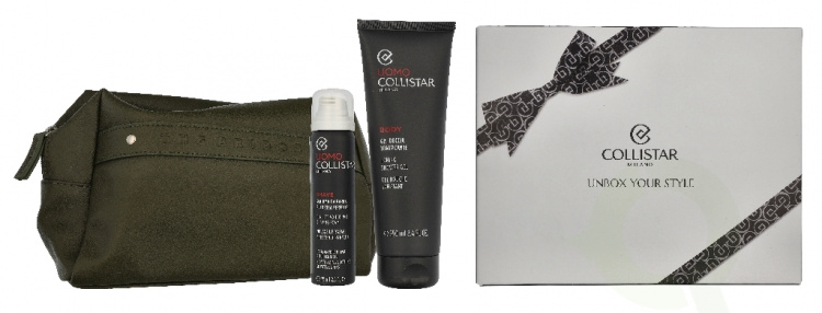 Collistar Uomo Set 325 ml Toning Shower Gel 250 ml / Mini Perfect-Adherence Shaving Foam 75 ml / Pouch