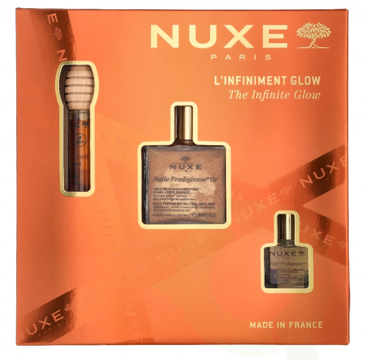 Nuxe The Infinite Glow Giftset 70 ml Huile Prodigieuse 50ml/Huile Prodigieuse 10ml/Reve De Miel Lip Honey 10ml