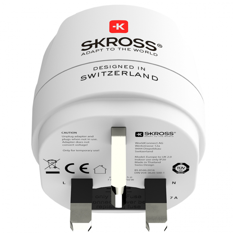 SKROSS Reseadapter Europa till UK m.fl. Jordad