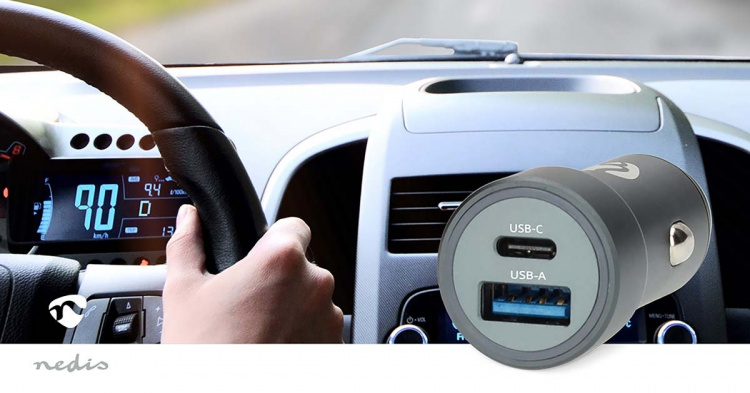 Nedis Biloplader | 48 W | 1.5 / 2.0 / 3.0 A | Antal output: 2 | Porttype: USB-A / USB-C™ | Automatisk Valgt Spænding