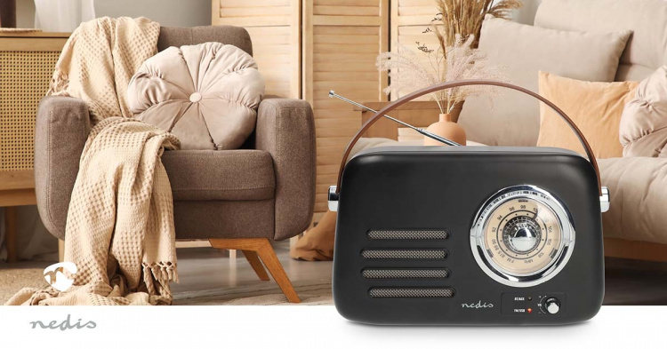 Nedis FM-radio | Bærbart design | Bluetooth® / FM | Accu drevet / USB Drevet | Analog | 10 W | Bluetooth® | Sort