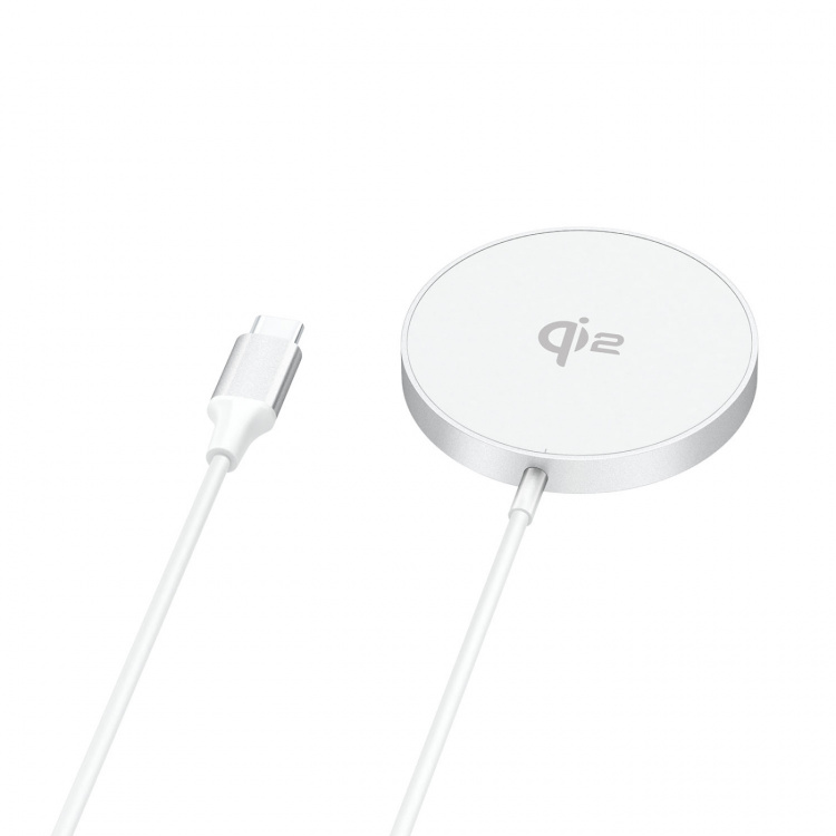 Gear Trådløs Oplader Qi2 Hurtig Opladning 15W Sølv/Aluminium