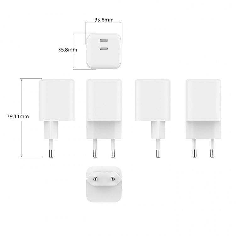 Gear Oplader 220V 2xUSB-C PD/PPS 65W GaN Hvid
