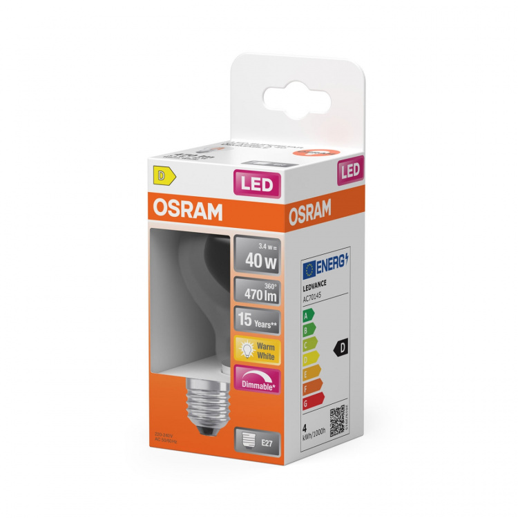 Osram Pære LED Retrofit Classic A Dim 3,4W 827 Clear E27