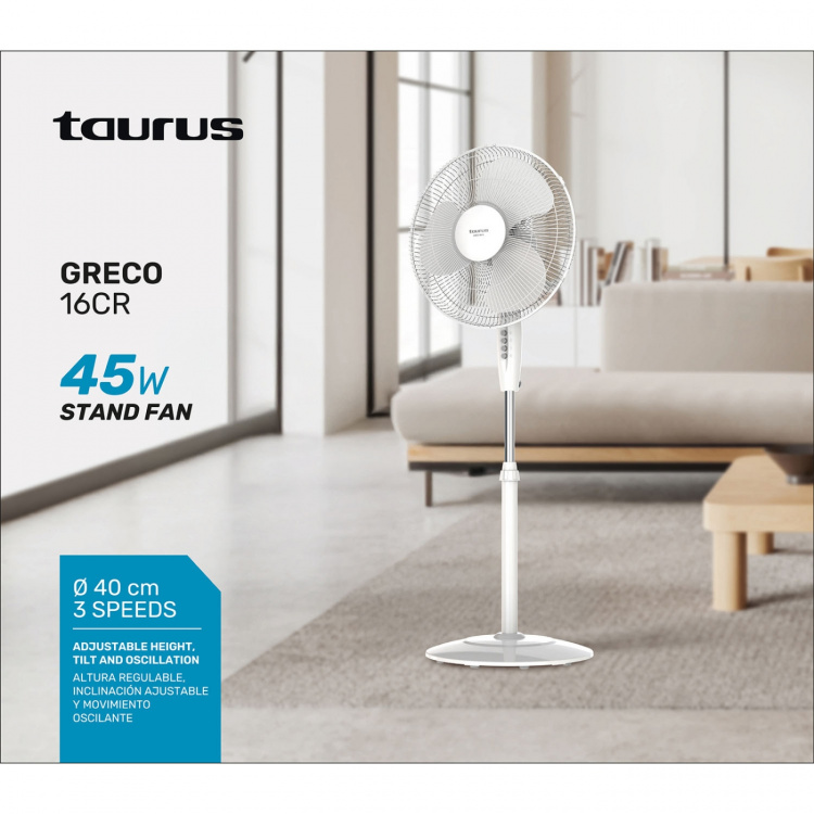 Taurus Gulvventilator Greco 16 CR Hvid 108-132 cm