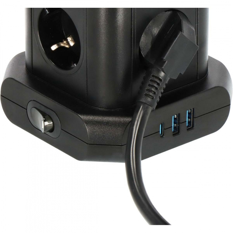 Brennenstuhl Powerstrip-torn med 8 powerstrips i 45°-konfiguration (2x USB A & 1x USB C Power Delivery, med 2m kabel, tvåpolig switch)