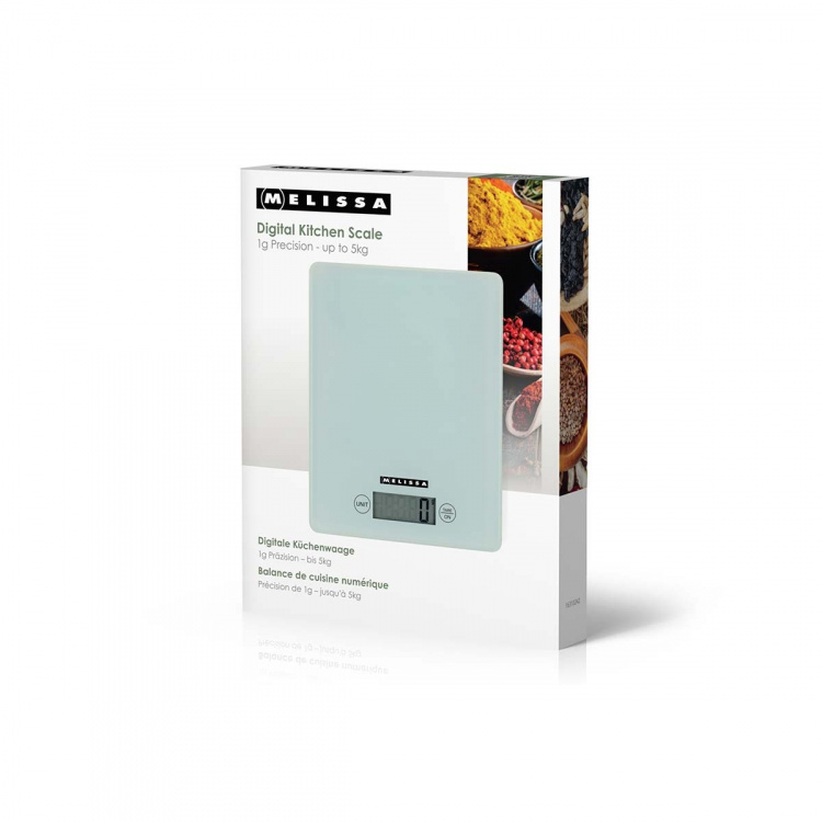MELISSA Digital køkkenvægt | Hærdet glas | LCD-display | Maks. 5 kg | Tara-funktion | 1 grams intervaller | Gram / Ounce / Pund / Milliliter