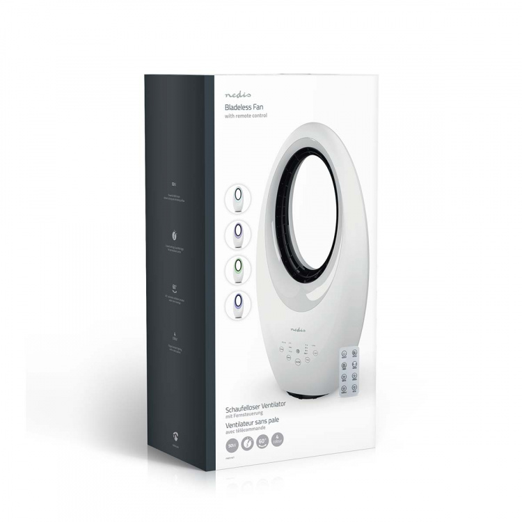 Nedis Bladløs ventilator | Strømforsyning | 50 W | Svingning | Fjernbetjening | Luk-off timer: 7.5 h | 3-hastighedsindstilling | Hvid