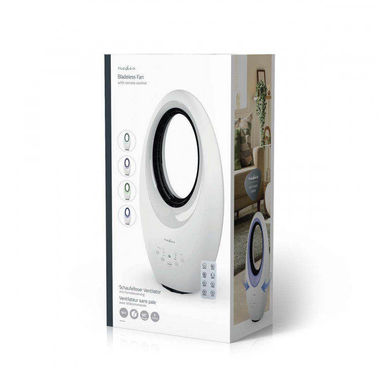 Nedis Bladløs ventilator | Strømforsyning | 50 W | Svingning | Fjernbetjening | Luk-off timer: 7.5 h | 3-hastighedsindstilling | Hvid