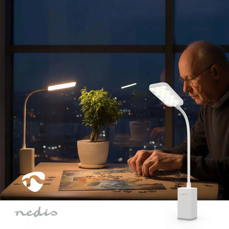Nedis LED Bordlampe | Dæmpbar | 1 Lystilstand | 90 lm | Genopladelig | Lygte funktion | Hvid