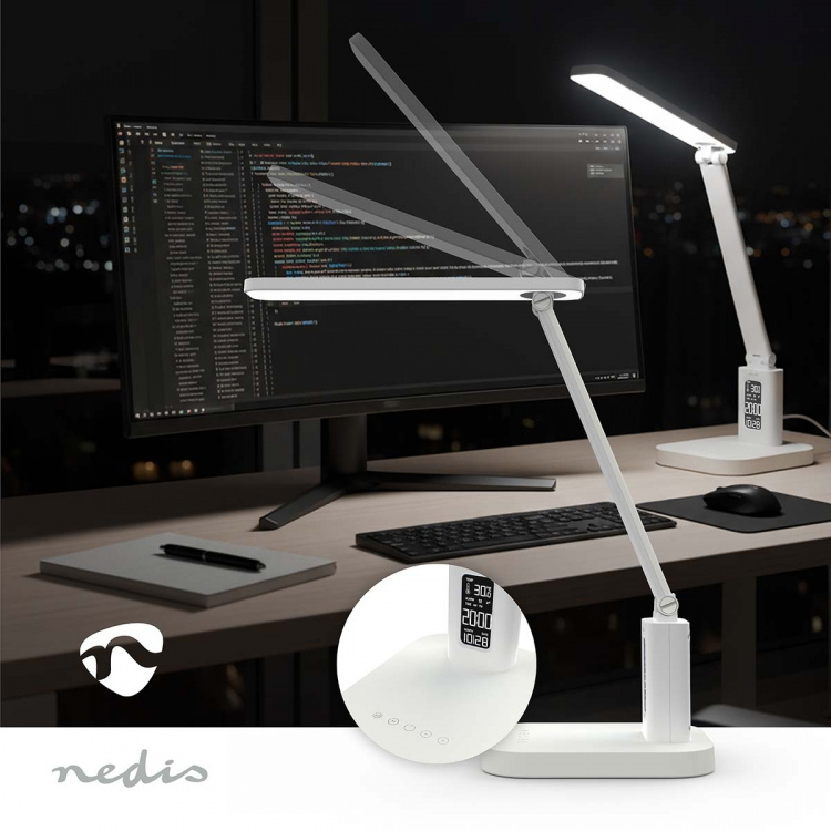 Nedis LED Bordlampe | Dæmpbar | 3 Lystilstande | 220 lm | Genopladelig | Dimmer - Til produkt | Hvid