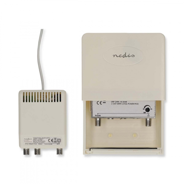 Nedis Mastforstærker | Antal output: 2 | Få kontrol: 15 - 30 dB | F-Hun | Støjtal: 4 dB | Hvid