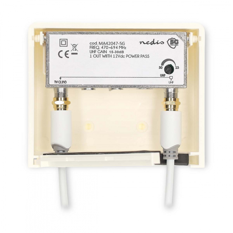 Nedis Mastforstærker | Antal output: 2 | Få kontrol: 15 - 30 dB | F-Hun | Støjtal: 4 dB | Hvid