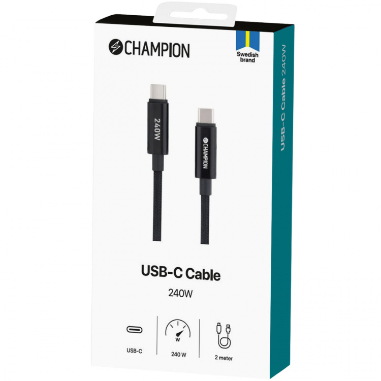 Champion USB-C Kabel 240W 2m Svart