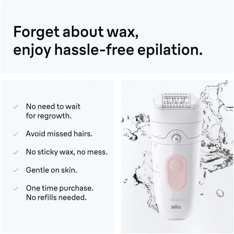 Braun Epilator Silk·épil 5, Wet & Dry, Enkel Hårborttagning, Långvarigt Slät Hud, 5-011, Flamingo