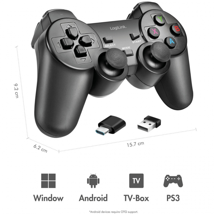 LogiLink Gamepad Trådlös 2,4 GHz Svart