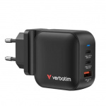 Verbatim Mini GaN-oplader 70 W, 3 porte, amerikansk stik med EU- og britisk adapter