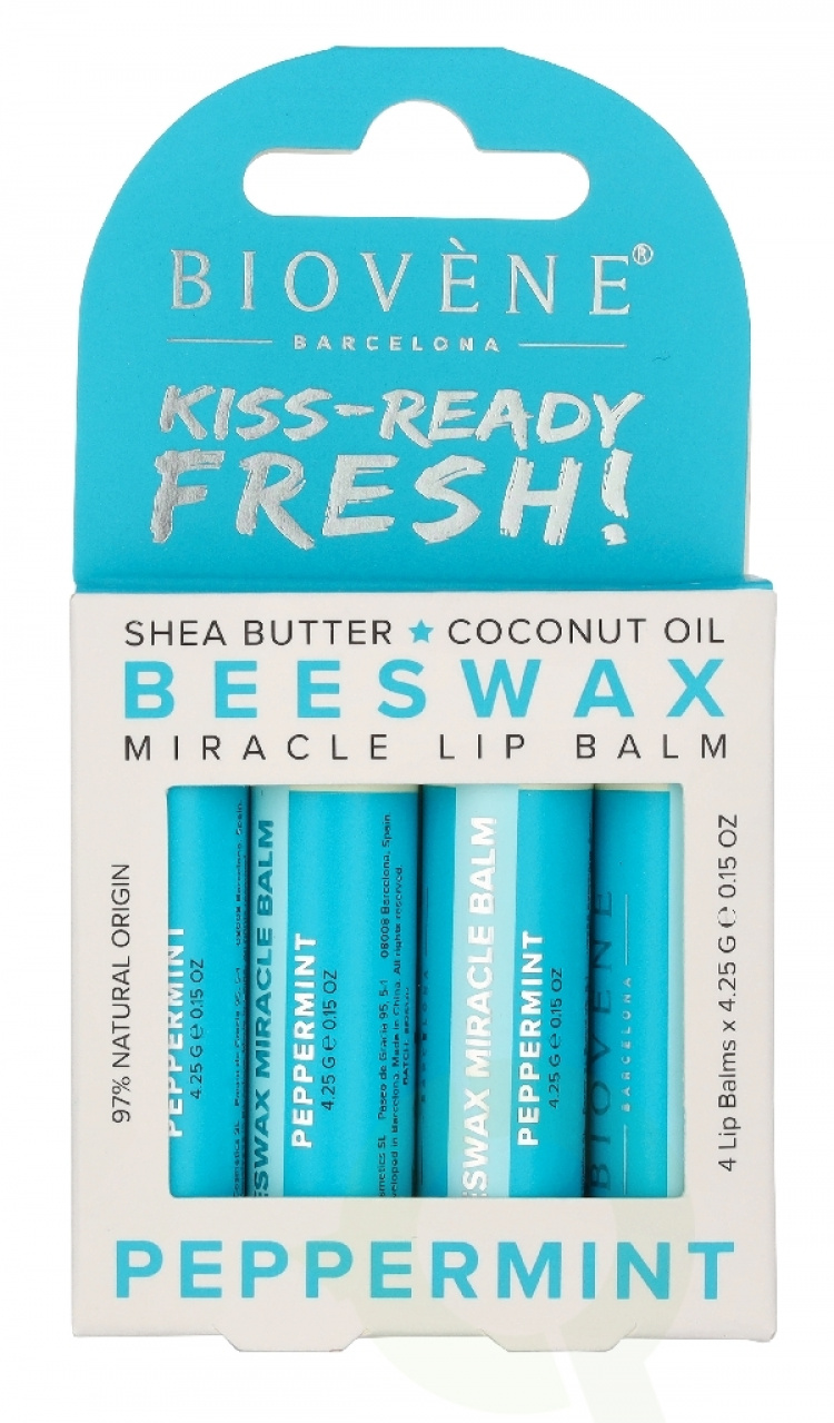 Biovene Kiss-Ready Fresh! Beeswax Peppermint Lip Balm Set 17 g 4x4,25g