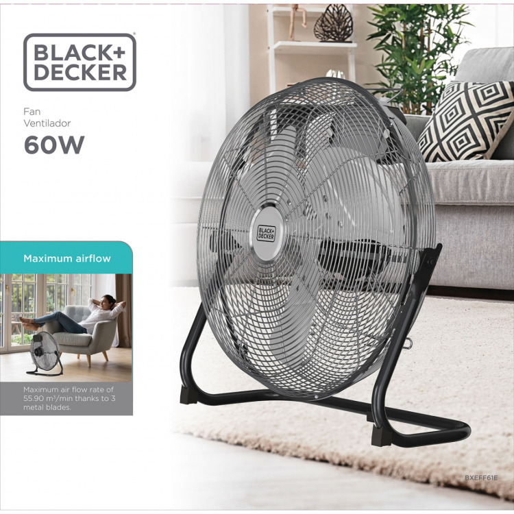 BLACK+DECKER Gulvventilator 60W Sort/Sølv