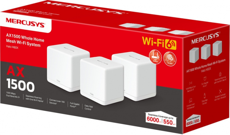 Mercusys Halo H60X WiFi 6 Mesh-system, 3-pak