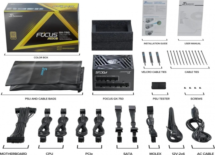 Seasonic FOCUS GX-750 ATX 3.1 (2024) strømforsyning, sort, 750 W