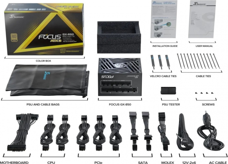 Seasonic FOCUS GX-850 ATX 3.1 (2024) strømforsyning, sort, 850 W